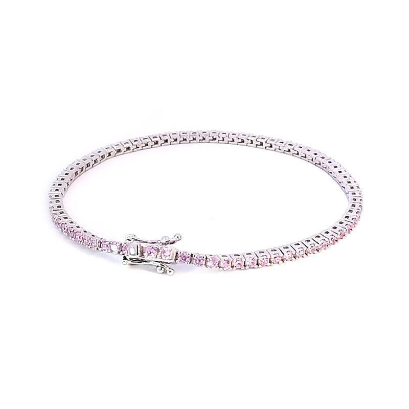 Sterling Silver 2mm Pink CZ-set Tennis Bracelet