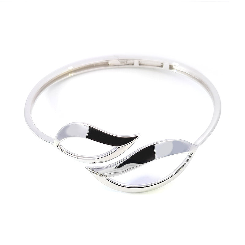 Sterling Silver White Sapphire Hinged Leaf Bangle