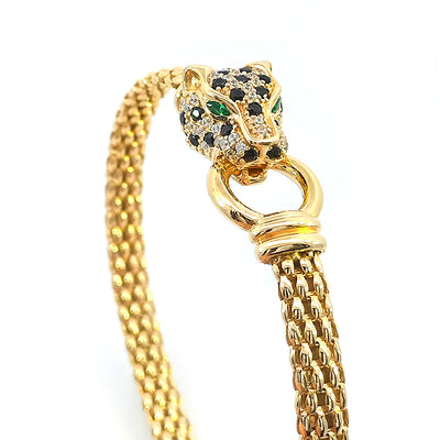 Sterling Silver Gold-Plated CZ-set Leopard Head Popcorn Bracelet