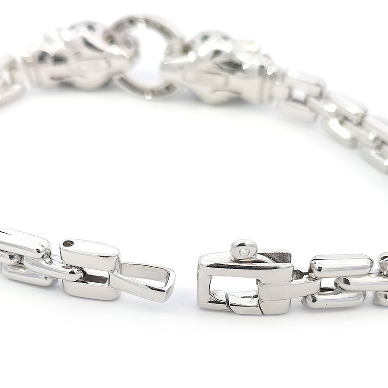 Sterling Silver 'Watchband' Bracelet with Two CZ-set Leopard Heads