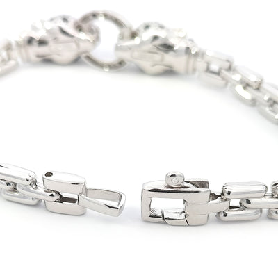 Sterling Silver 'Watchband' Bracelet with Two CZ-set Leopard Heads