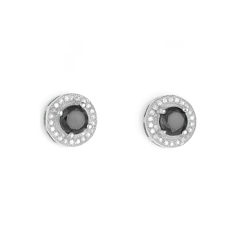 Boucles d'oreilles à tige en argent sterling serties de zircones cubiques noires et blanches