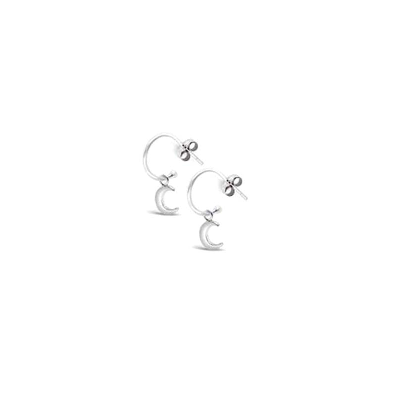 Sterling Silver Hoop Moon Studs