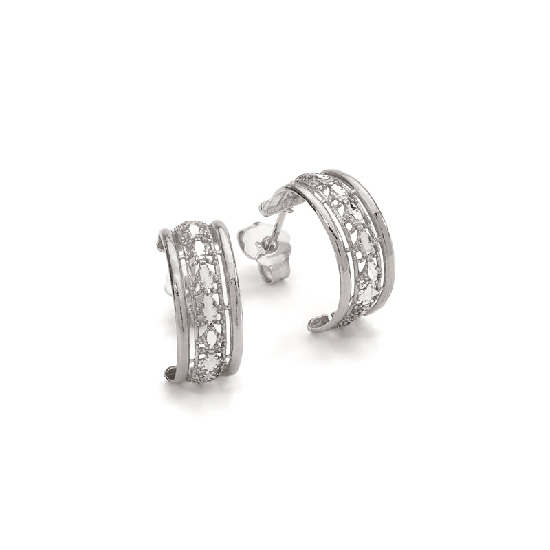 Sterling Silver Diamond-cut Hoop Stud Earrings