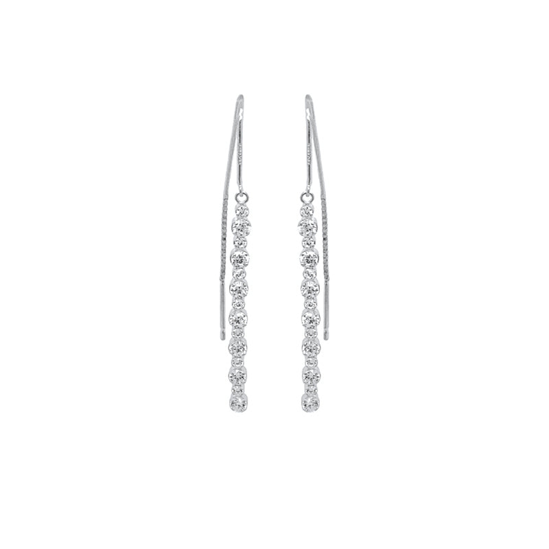 Sterling Silver White CZ-set Tennis Wire Drop Earrings