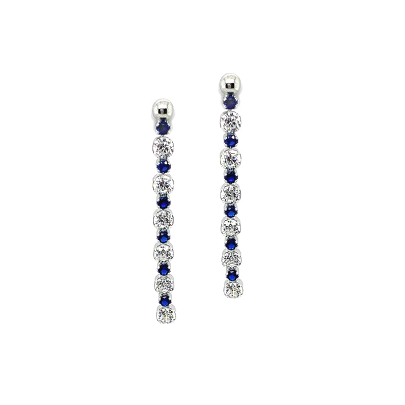 Sterling Silver Blue & White CZ-set Tennis Stud Earrings