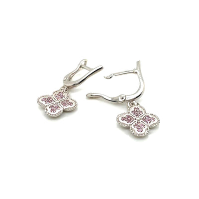 Sterling Silver Pink CZ-set Clover Earrings