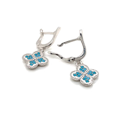 Boucles d'oreilles trèfle en argent sterling et turquoise