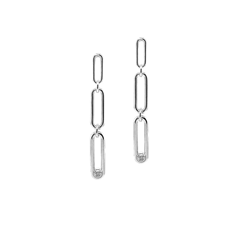 Sterling Silver CZ-set Paper Link Stud Earrings