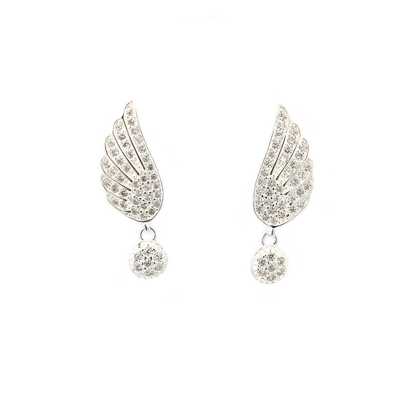 Sterling Silver CZ-set Angel Wing Stud Earrings