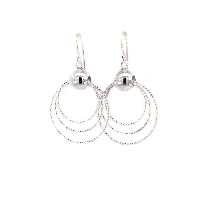 Sterling Silver Ball and Rope Hook Earrings
