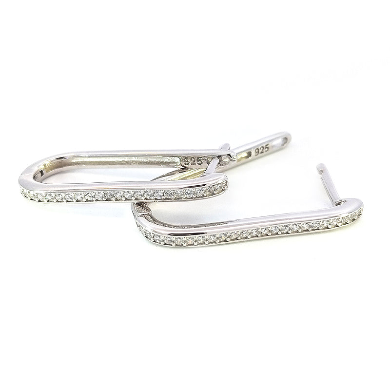 Sterling Silver CZ-set Long Huggie Earrings