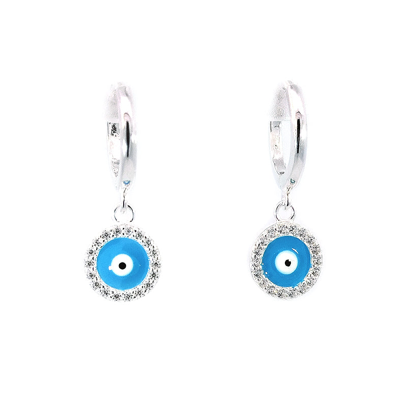 Sterling Silver CZ-set Evil-Eye Huggie Earrings