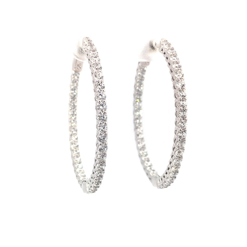 Sterling Silver CZ-set Hoop Earrings