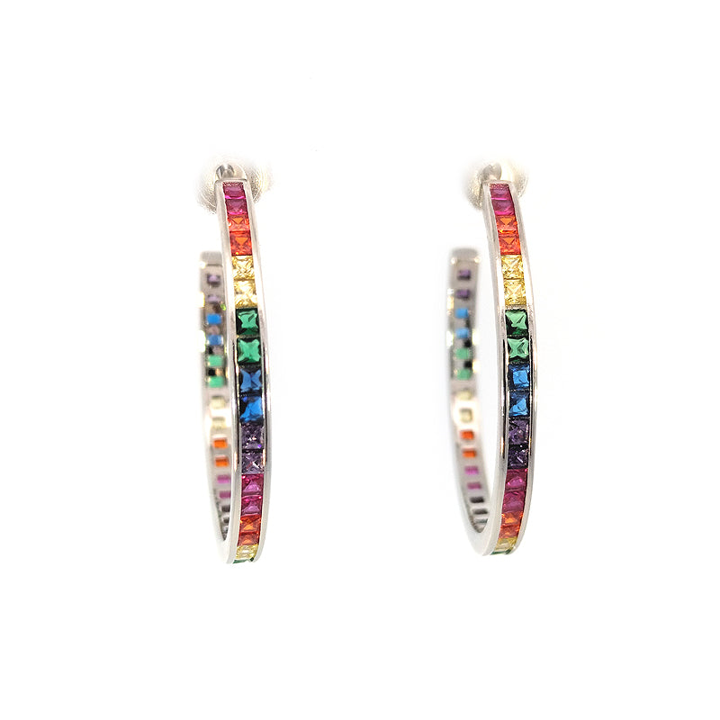 Sterling Silver Semi-Hoops channel-set with Rainbow-coloured CZ's