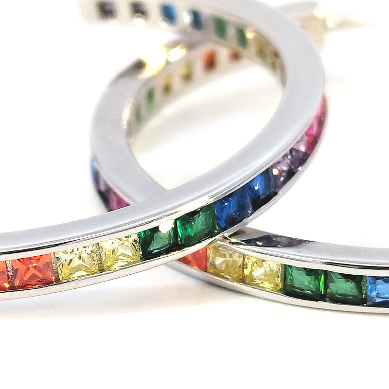 Sterling Silver Semi-Hoops channel-set with Rainbow-coloured CZ's