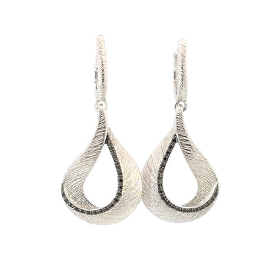 Boucles d'oreilles pendantes organiques en argent sterling avec zircones cubiques noirs