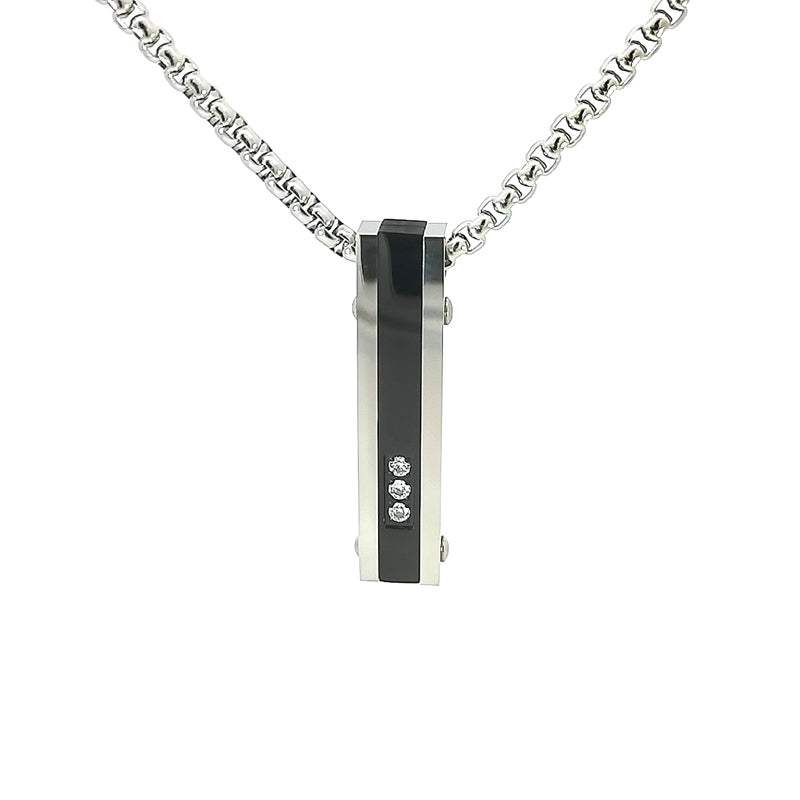 Stainless Steel Necklace with Two-Tone ID Pendant with Cz's 59+5cm