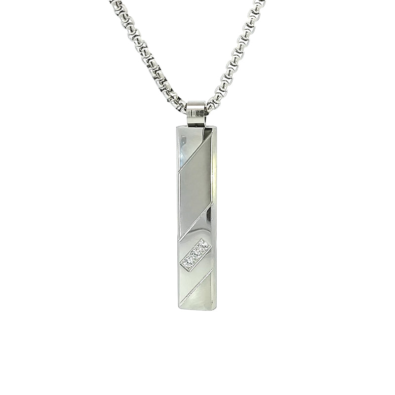 Stainless Steel Necklace with ID Pendant with Cz's 59-5cm