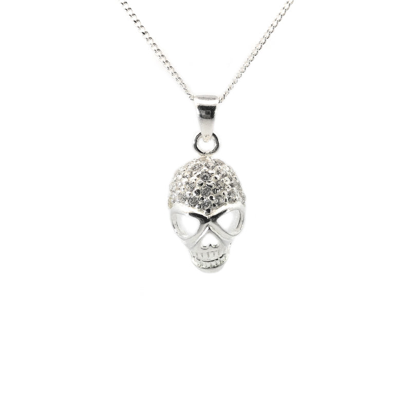 Ciondolo e collana con teschio in argento sterling con zirconi cubici