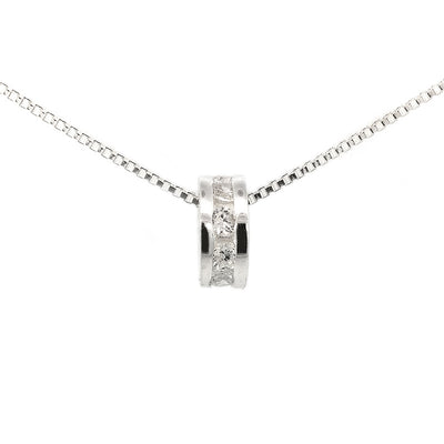 Sterling Silver Box Chain Necklace with CZ-set Donut Slider