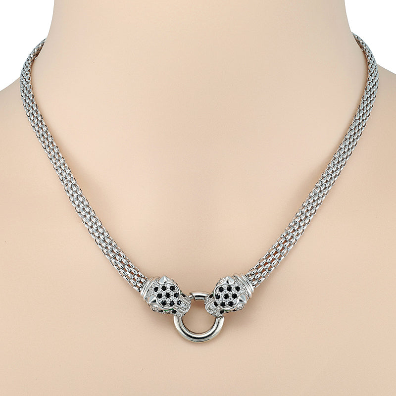 Collana in argento sterling con popcorn e teste di leopardo