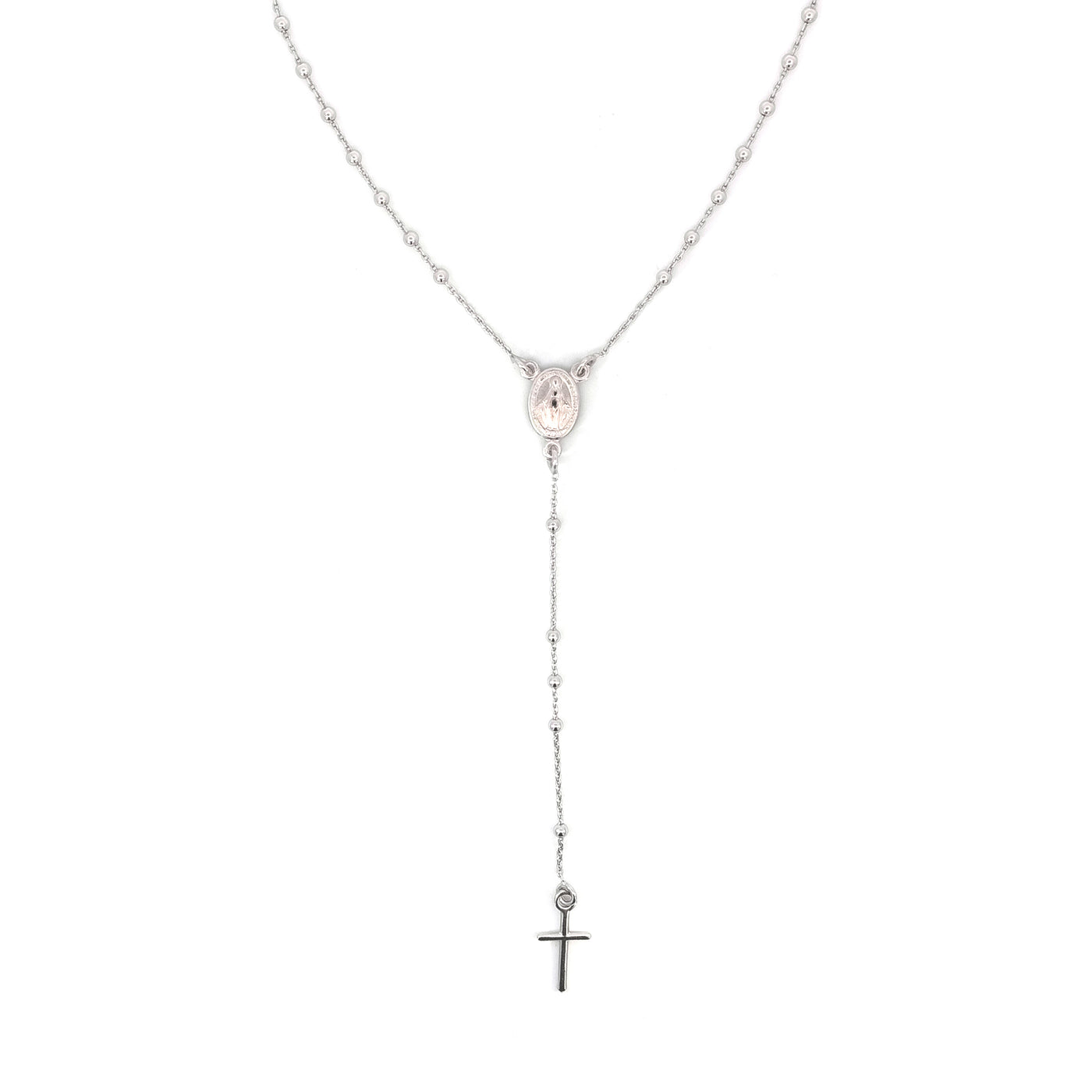 Sterling Silver Rosary Bead Necklace