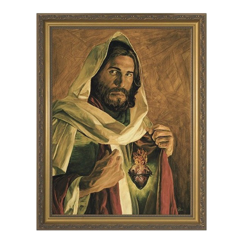 "Sacred Heart of Jesus" with gold frame 30cm x 23cm