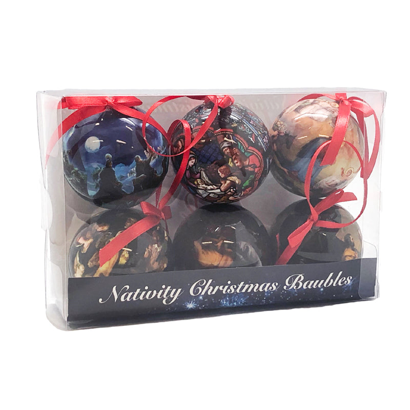 Christmas Baubles with Nativity - Set of 6