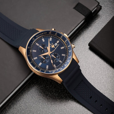 Maserati Sfida 44mm Blue Gold Chronograph Watch