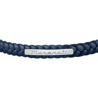 Maserati Blue with Silver Recycled Leather 225mm Bracelet