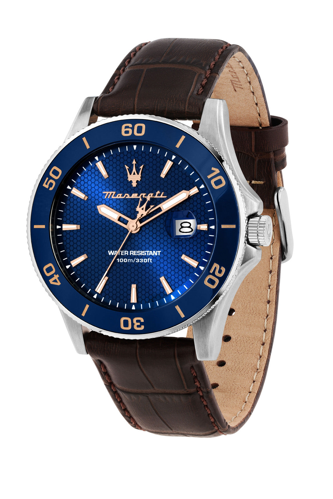 Maserati Competizione 43mm Blue Dial Brown Leather Strap Watch