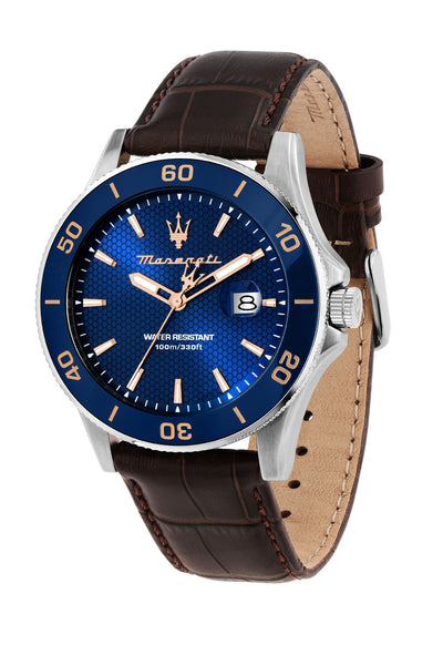 Maserati Competizione 43mm Blue Dial Brown Leather Strap Watch