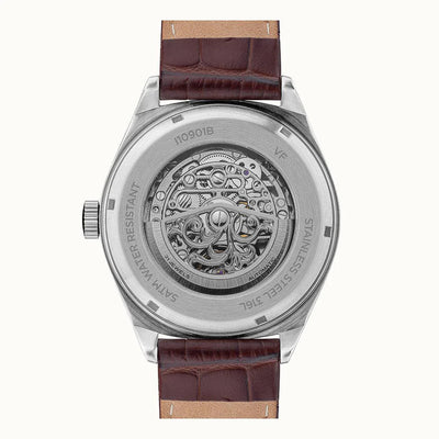 Montre Ingersoll The Shelby automatique en argent, or rose et cuir marron