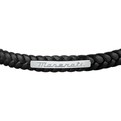 Maserati Black with Silver Recycled Leather 225mm Bracelet