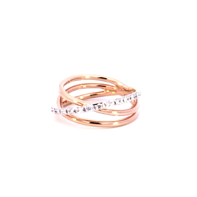 9ct Rose Gold Diamond Set Cross-Over Ring TDW=0.285ct G/Si