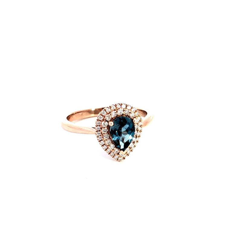9ct Rose Gold London Blue Topaz and Diamond Set Pear Cluster LBT = 0.81ct TDW=0.29ct H-I/Si3