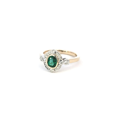 9ct Yellow and White Gold Emerald and Diamond Ring TDW=0.26cts J-K/Si2