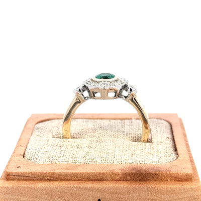 9ct Yellow and White Gold Emerald and Diamond Ring TDW=0.26cts J-K/Si2