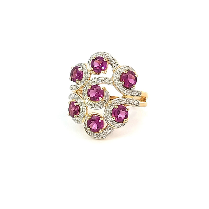 9ct Yellow Gold Rhodalite Garnet & Diamond Set Ring