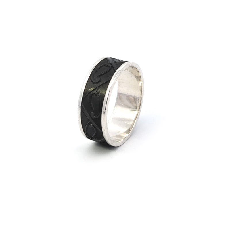 Patterned Black Zirconium and Sterling Silver Wedder