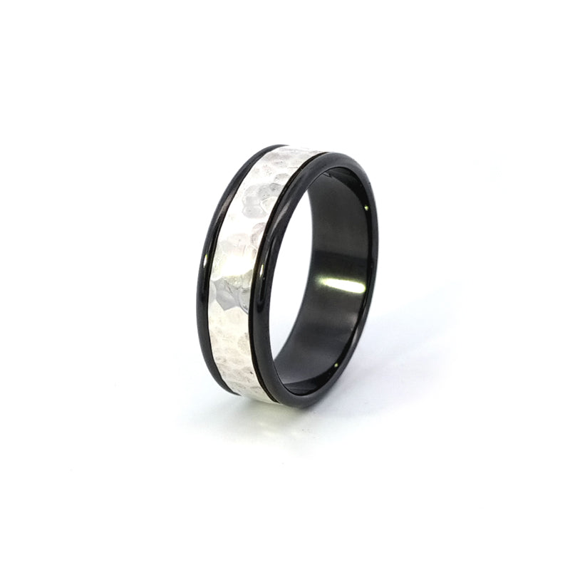 Anello Wedder in zirconio nero e argento sterling testurizzato