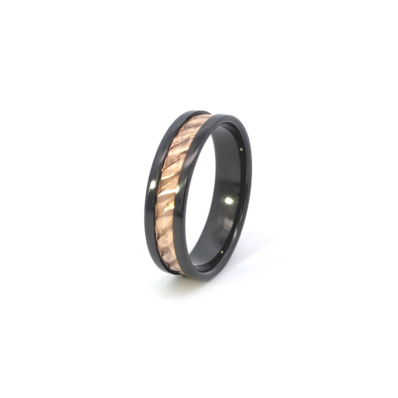 Black Zirconium and 9ct Yellow Gold Rope Textured Wedder