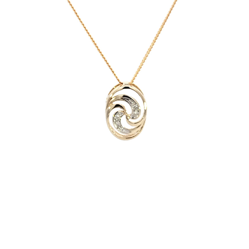 9ct Yellow Gold Diamond-set Swirl Pendant with Fine Chain