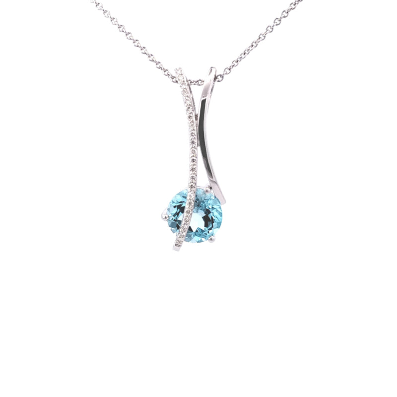 Pendentif en or blanc 18 carats avec topaze bleue et diamant TDW = 0,165 ct G/Si