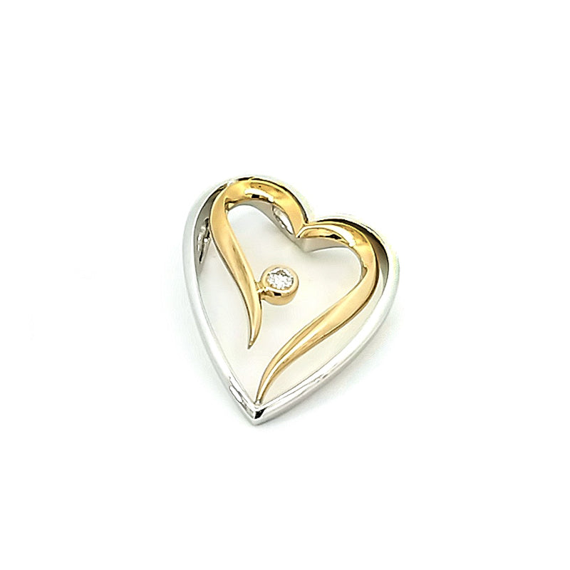 18ct Yellow & White Gold Diamond Set Heart Pendant Only. TDW=0.055ct G/Si Chains sold separately.