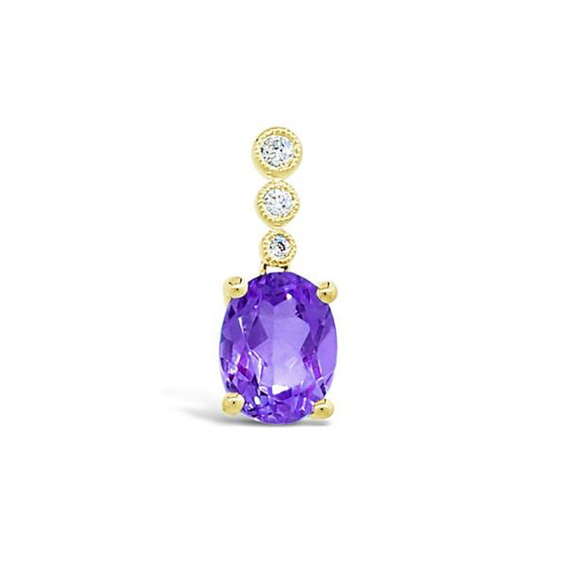 9ct Yellow Gold Amethyst and Diamond pendant TDW=0.08ct A=1.88ct Chain sold separately.
