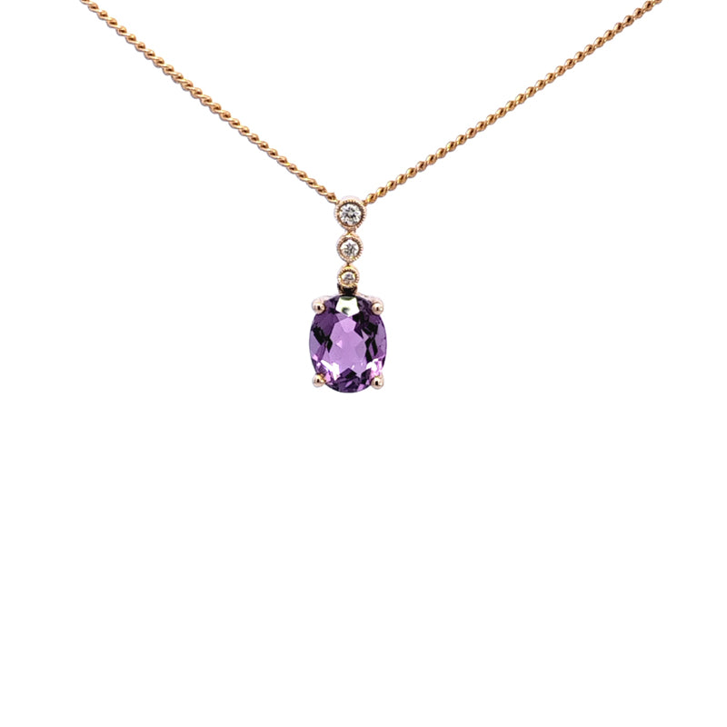 9ct Yellow Gold Amethyst and Diamond pendant TDW=0.08ct A=1.88ct Chain sold separately.