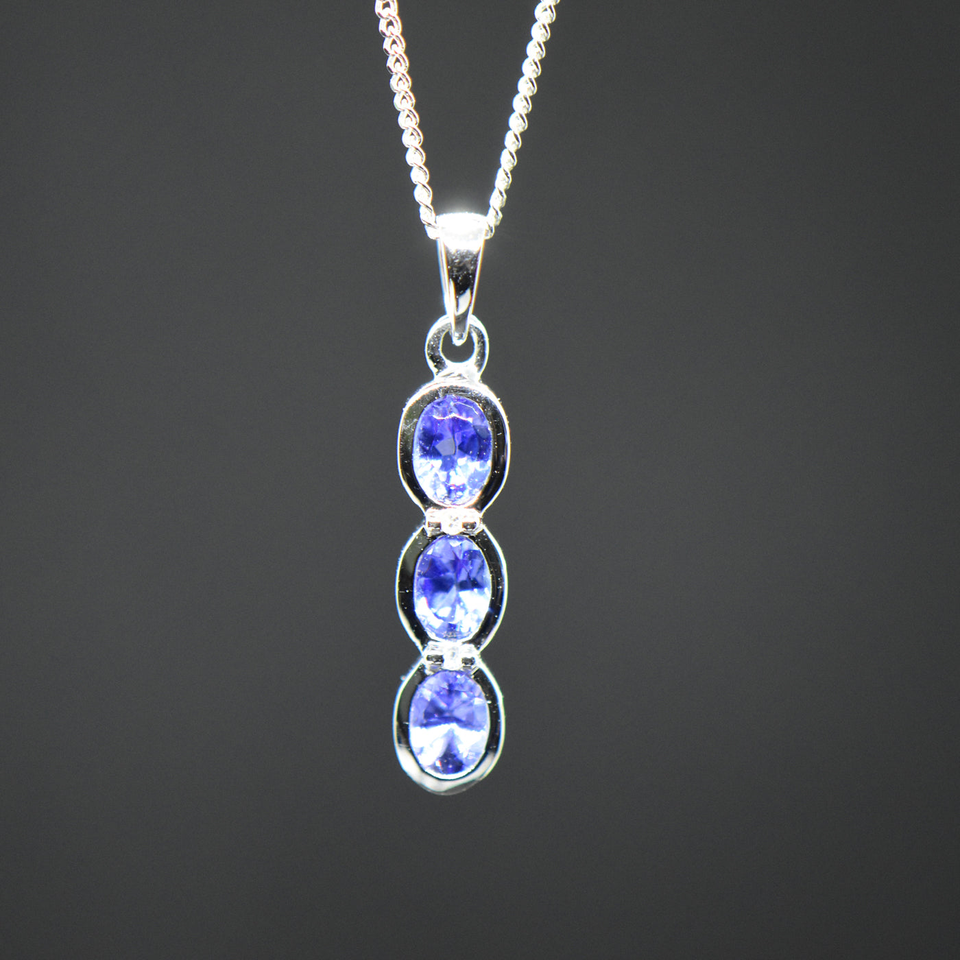 9ct White Gold Tanzanite and Diamond Pendant and Chain