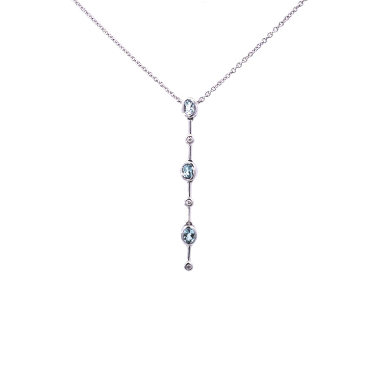 9ct White Gold Necklet with Blue Topaz & Diamonds